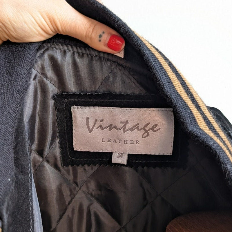 Vintage Black Leather Bomber Jacket Brown Suede Jacket Y2K Varsity Preppy Large