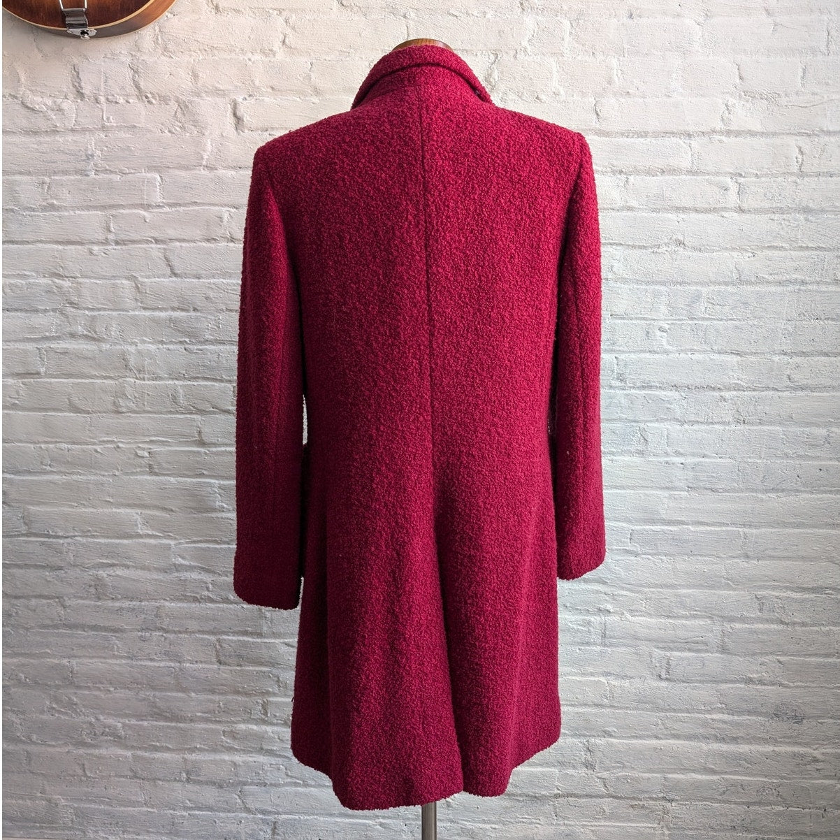 Y2K Vintage Red Trench Coat Boucle Knit Jacket Maroon Pink Wool Jacket Medium