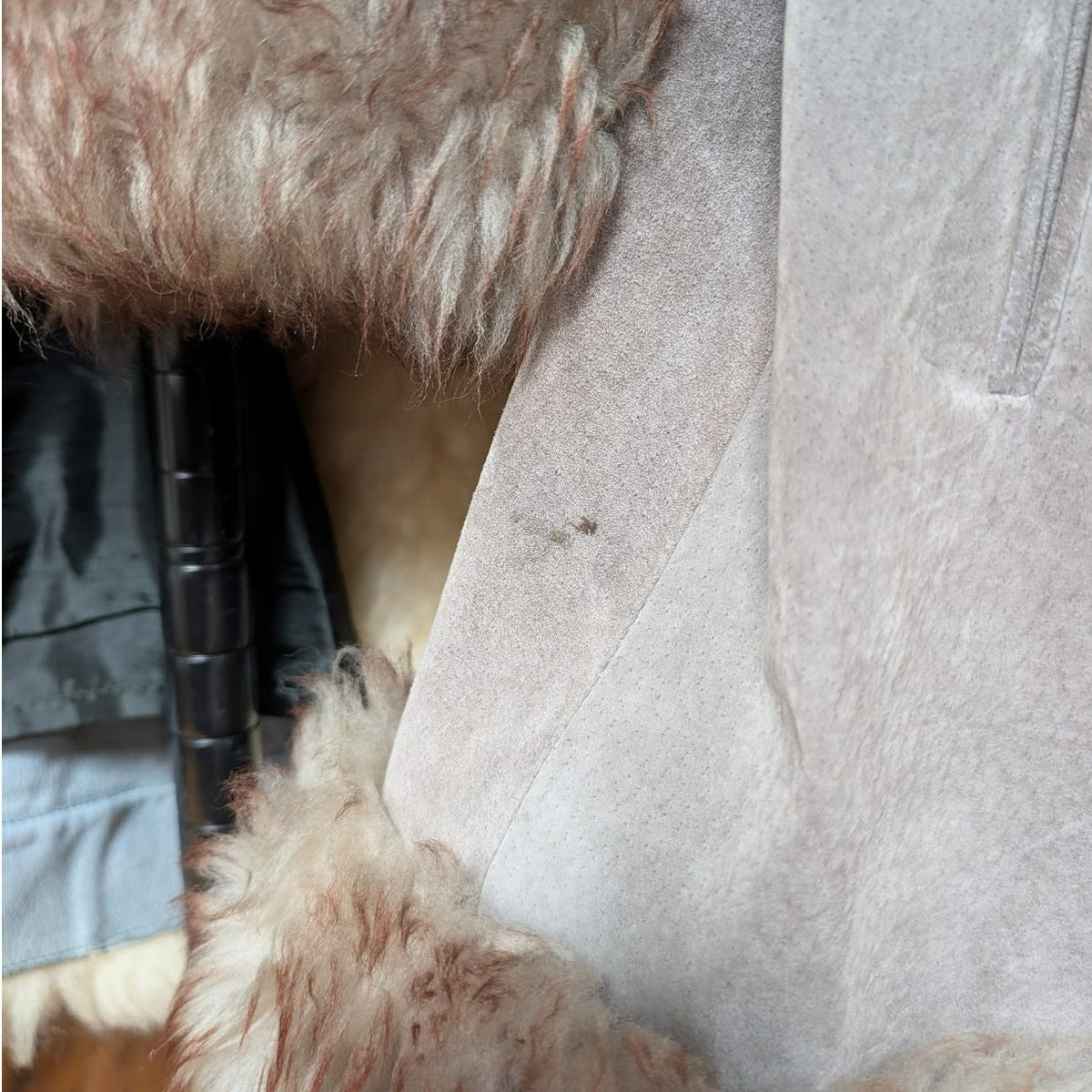 Vintage Suede Penny Lane Fur Trim Jacket M Tan Shearling 70s Leather Trench Coat