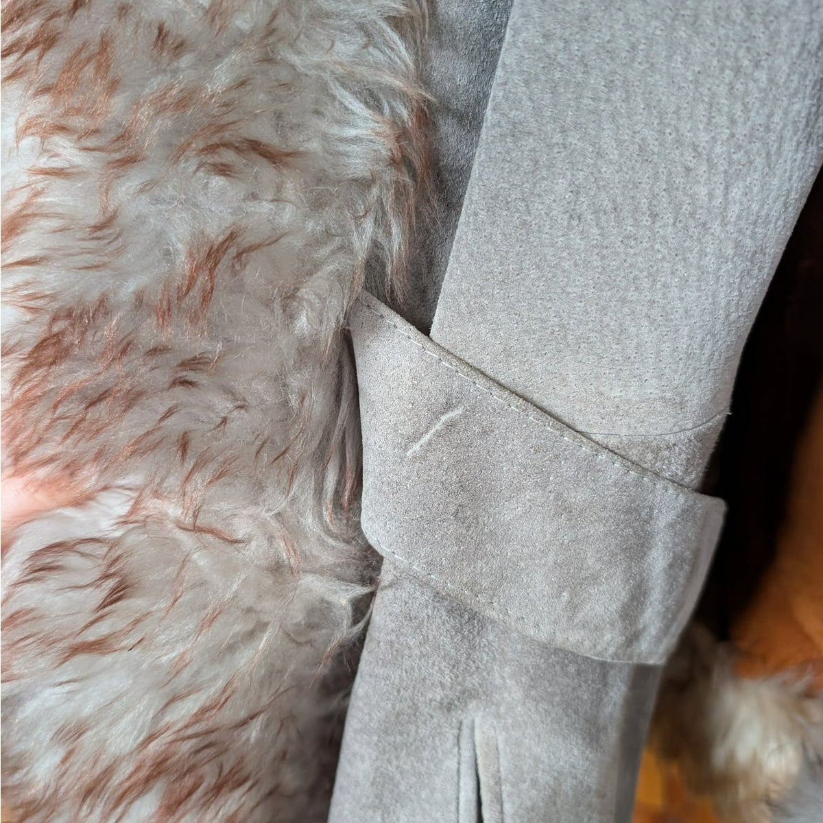 Vintage Suede Penny Lane Fur Trim Jacket M Tan Shearling 70s Leather Trench Coat