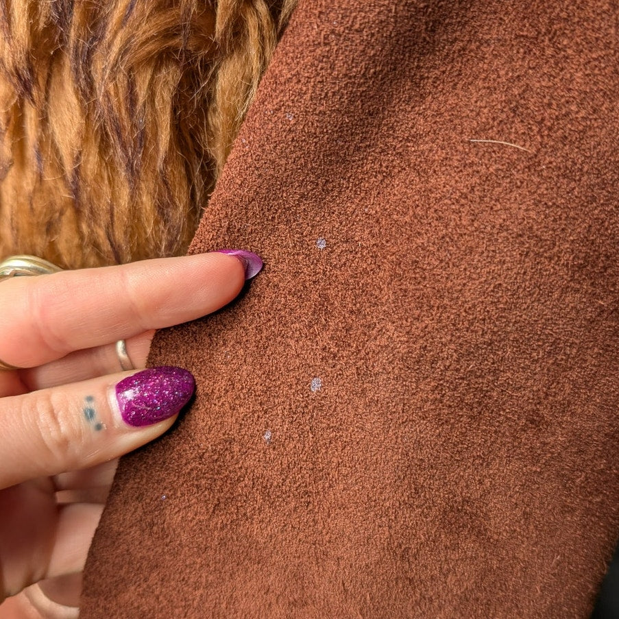 Vintage Brown Suede Penny Lane Jacket Groovy Fur Coat 70s Leather Western Medium