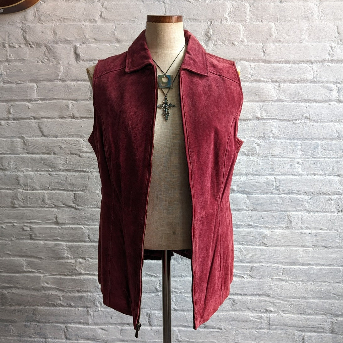 Y2K Red Leather Vest Suede Biker Minimalist Red Vintage Vest Spring Top Medium