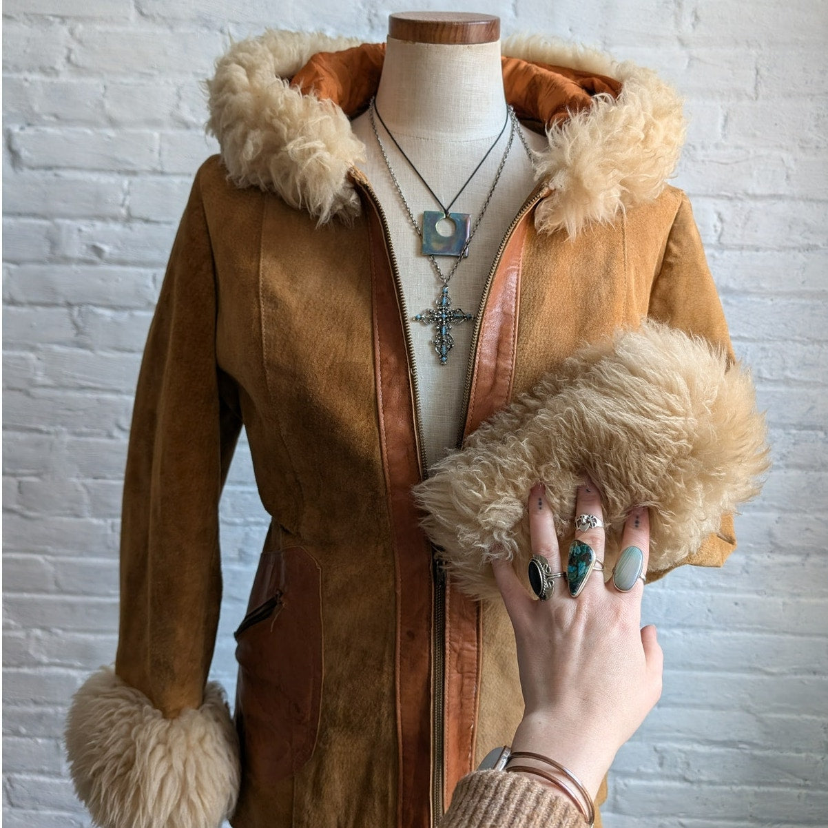 70s Vintage Orange Suede Penny Lane Jacket Groovy Shearling Leather Afghan Coatq