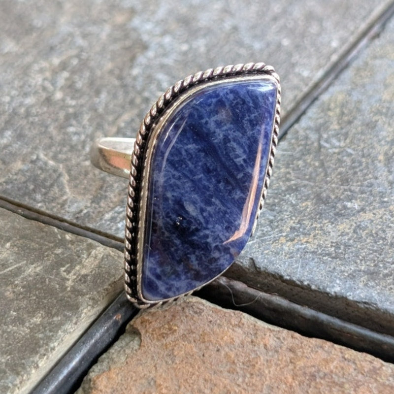 Vintage Silver Chunky Statement Ring Sz 9.5 Navy Blue Moody Groovy Southwest