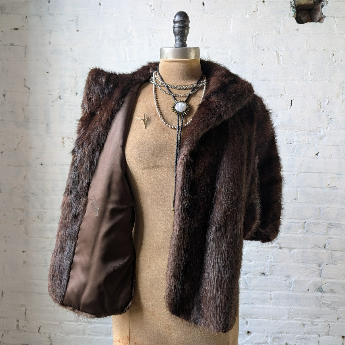 Vintage Brown Mink Fur Stole Luxury Scarf Boho Coquette Glam Furry Cape Shawl