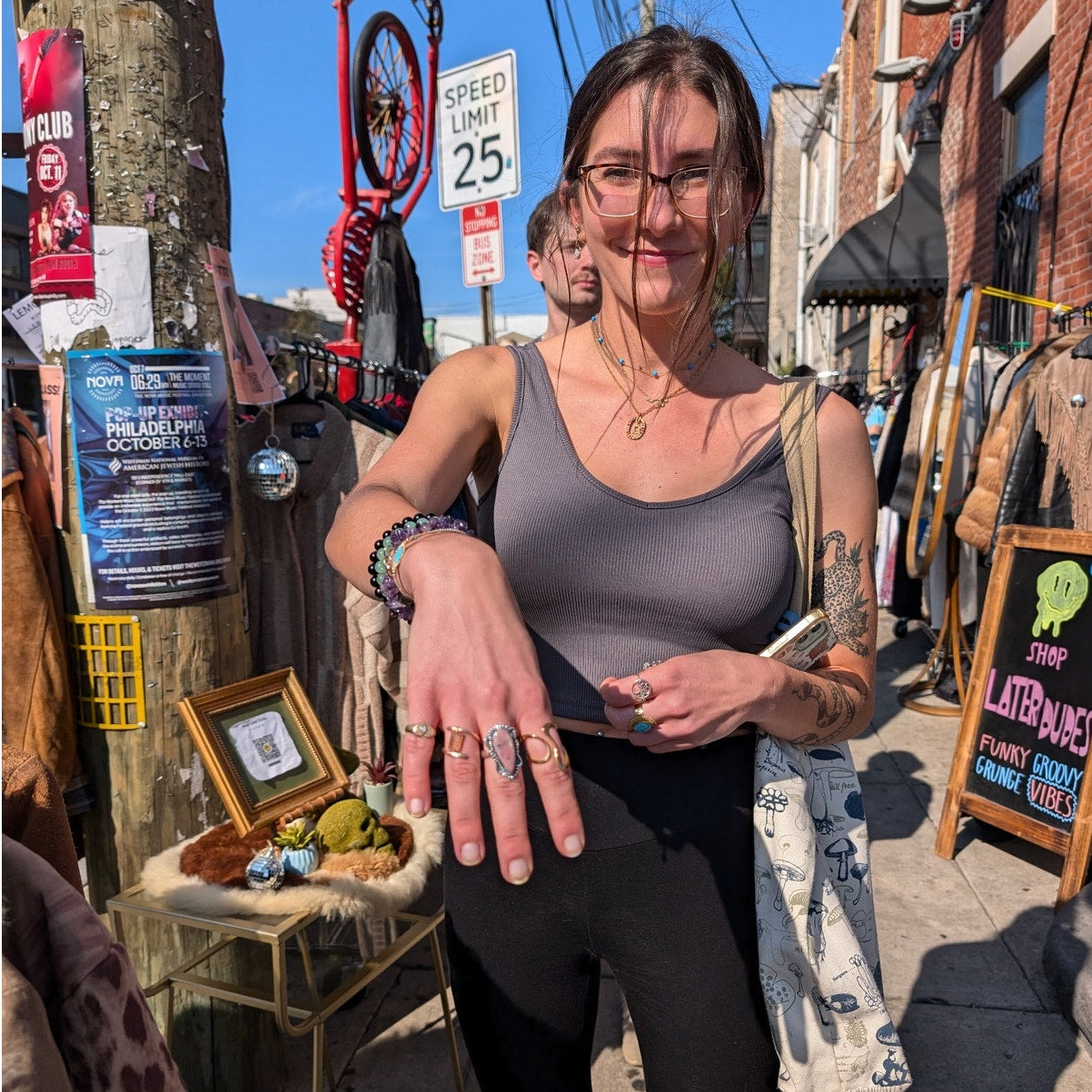 Boho Cowgirl Square Sterling Silver Ring Retro Vintage style Natural Stone Size9