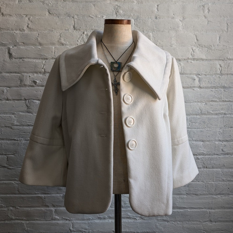 Vintage White Spring Jacket Cropped White Blazer Preppy Minimalist Jacket Medium