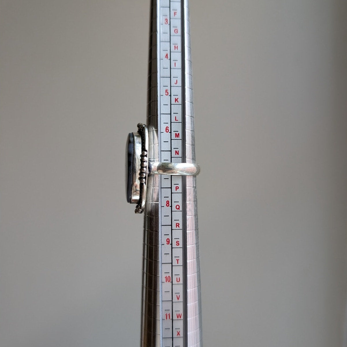 Oval Grey Statement Ring Sterling Silver Ring Vintage Boho Natural Stone Size 7