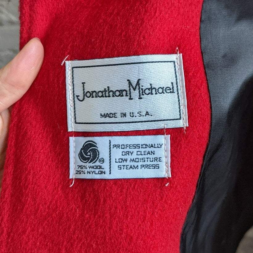 Vintage Red Wool Trench Coat Statement Velvet Collar Dark Romance Pleated Jacket