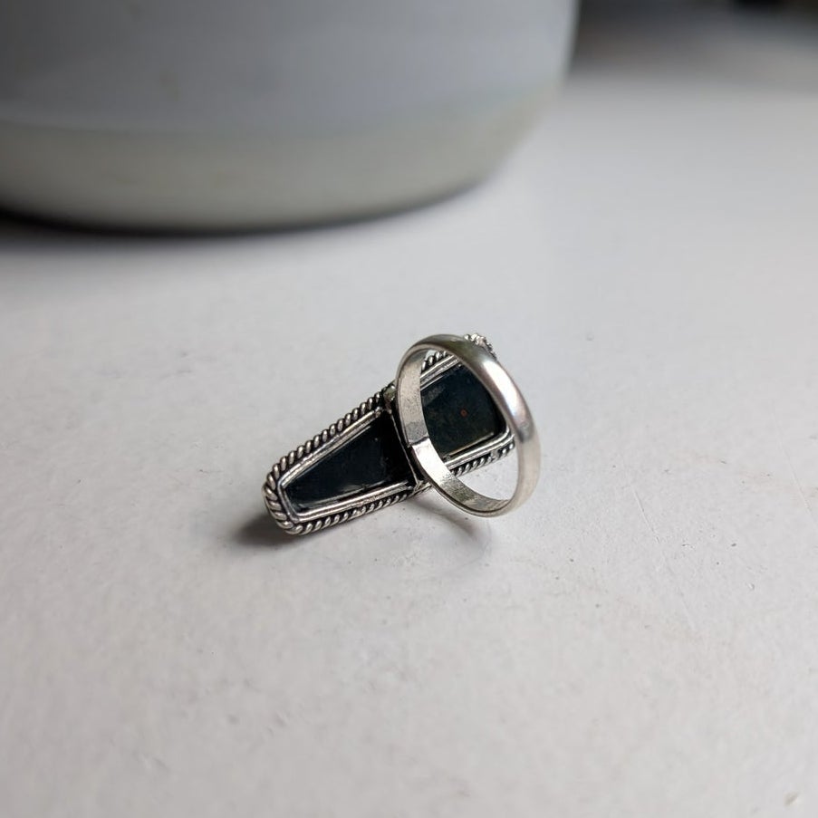 Blue Green Sterling Silver Shimmer Teardrop Ring Sz 8.75 Boho Statement Vintage