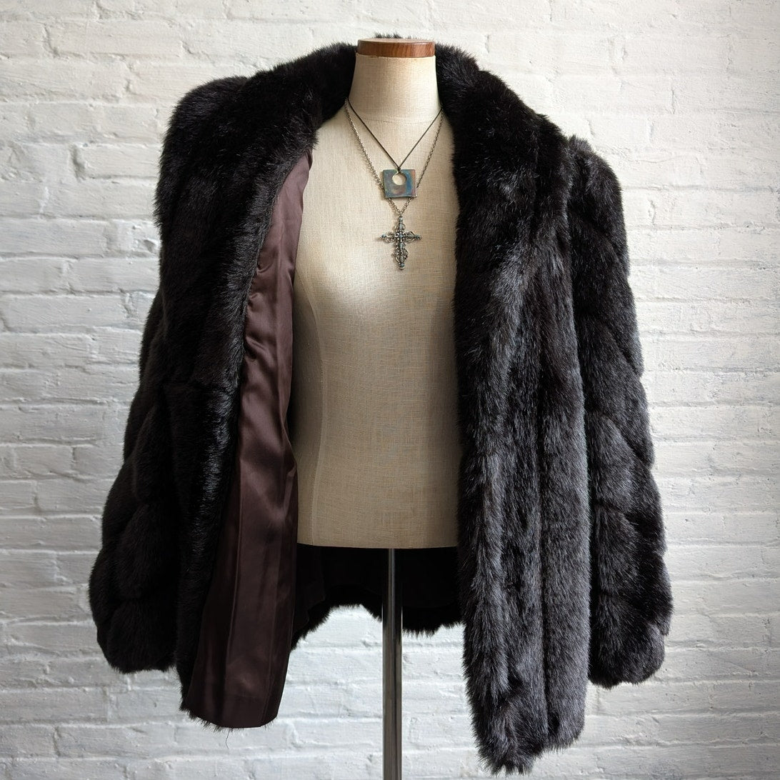 Vintage Black Faux Fur Coat Shaggy Mob Wife Grunge Minimalist Glam Cozy Jacket