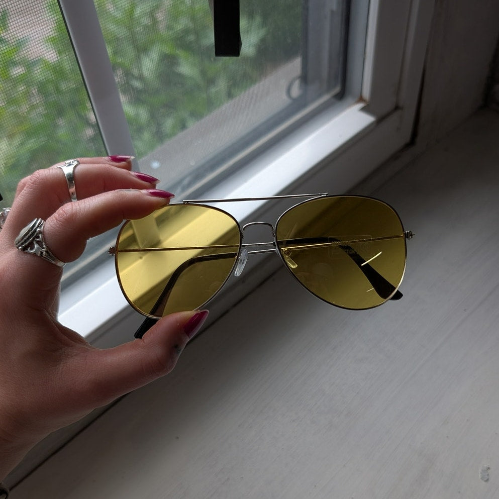 70s Retro Yellow Sunglasses Tinted Shades Aviators Minimalist Festival Glasses