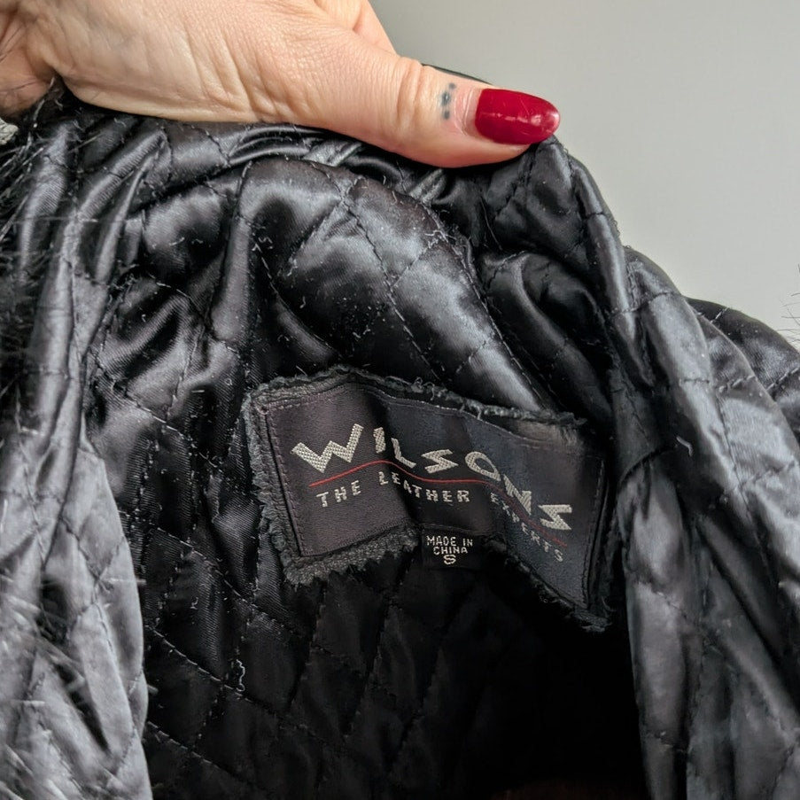 Vintage Black Leather Jacket Penny Lane Fur Hooded Trench Coat Minimalist Medium