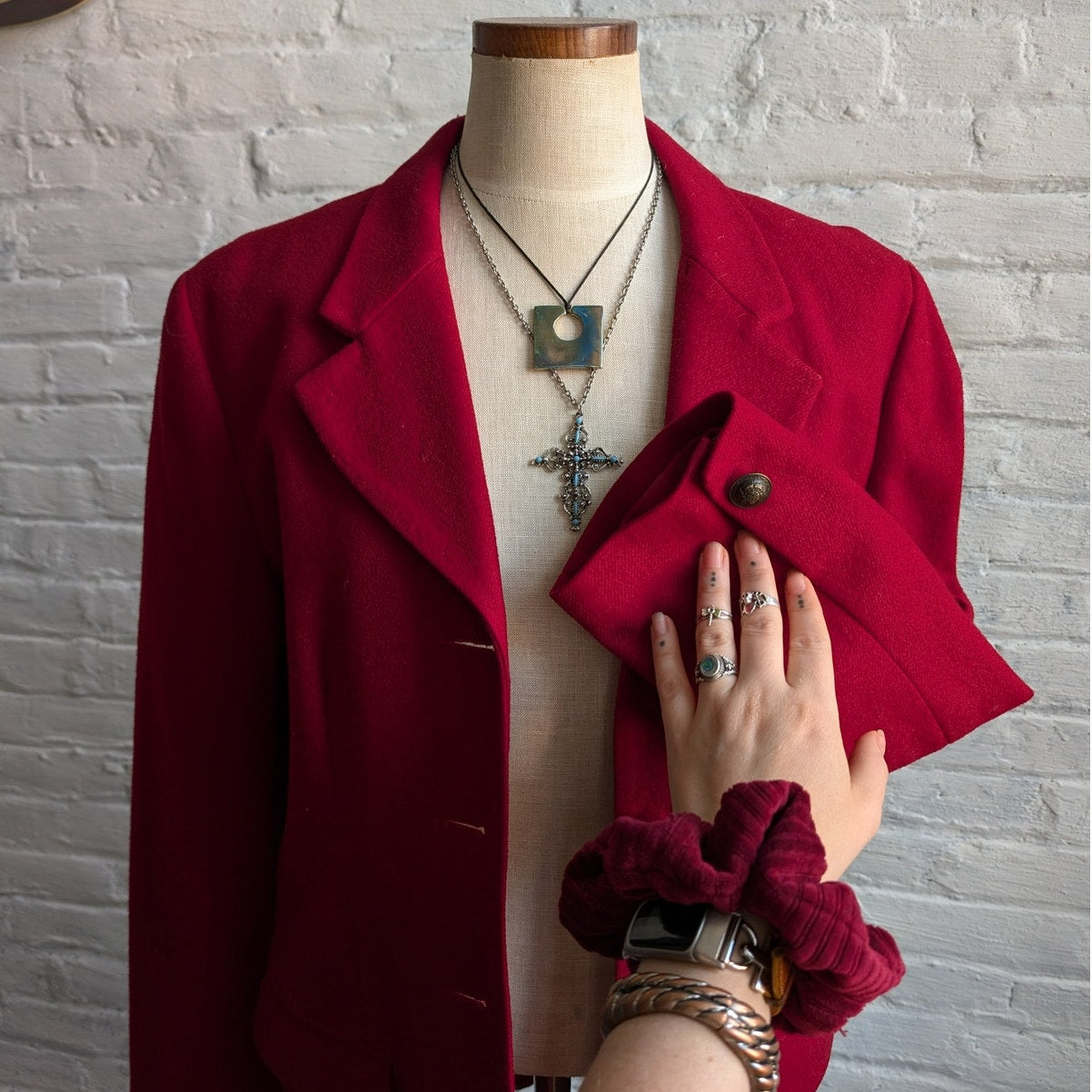 Vintage Red Wool Jacket Chic Minimalist Romance Red Blazer Red Wool Coat Medium