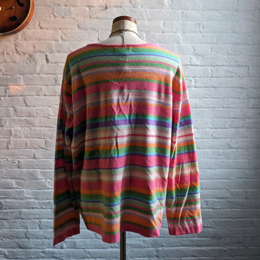 90s Vintage Cashmere Pastel Striped Sweater Groovy Granny Rainbow Oversize Top