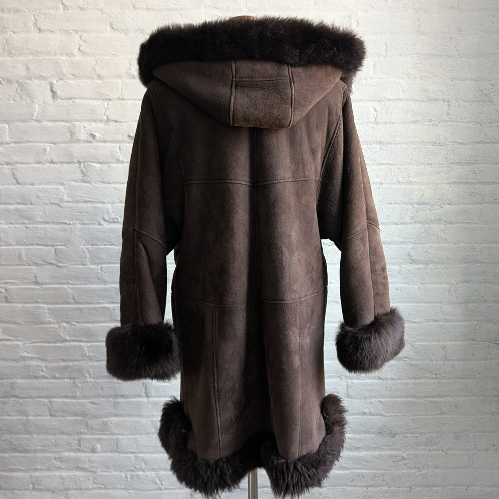 Vintage Brown Suede Fur Jacket Penny Lane Fur Furry Leather Groovy Trench Coat