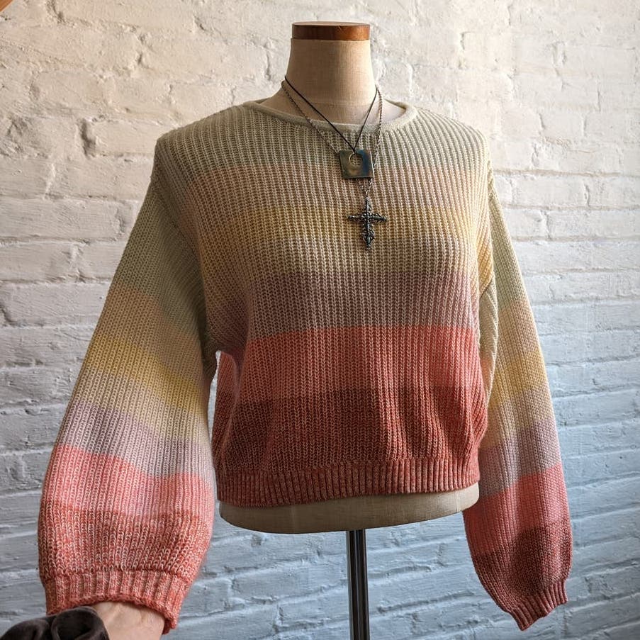 Y2K Retro Chunky Knit Pastel Stripe Sweater Kawaii Minimalist Ombre Rainbow Top