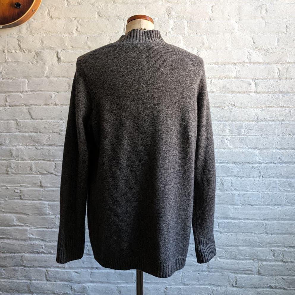 Vintage Cashmere Knit Grandpa Cardigan Minimalist Wool Prep Grey Grunge Sweater