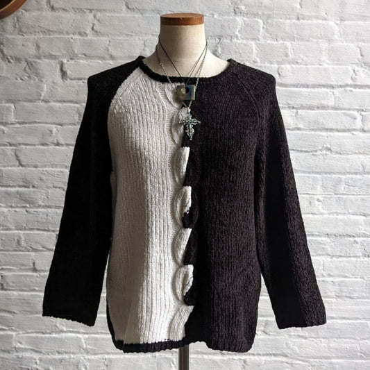 Vintage Cable Knit Sweater Oversize Chunky Knitted M Minimalist Colorblock Top