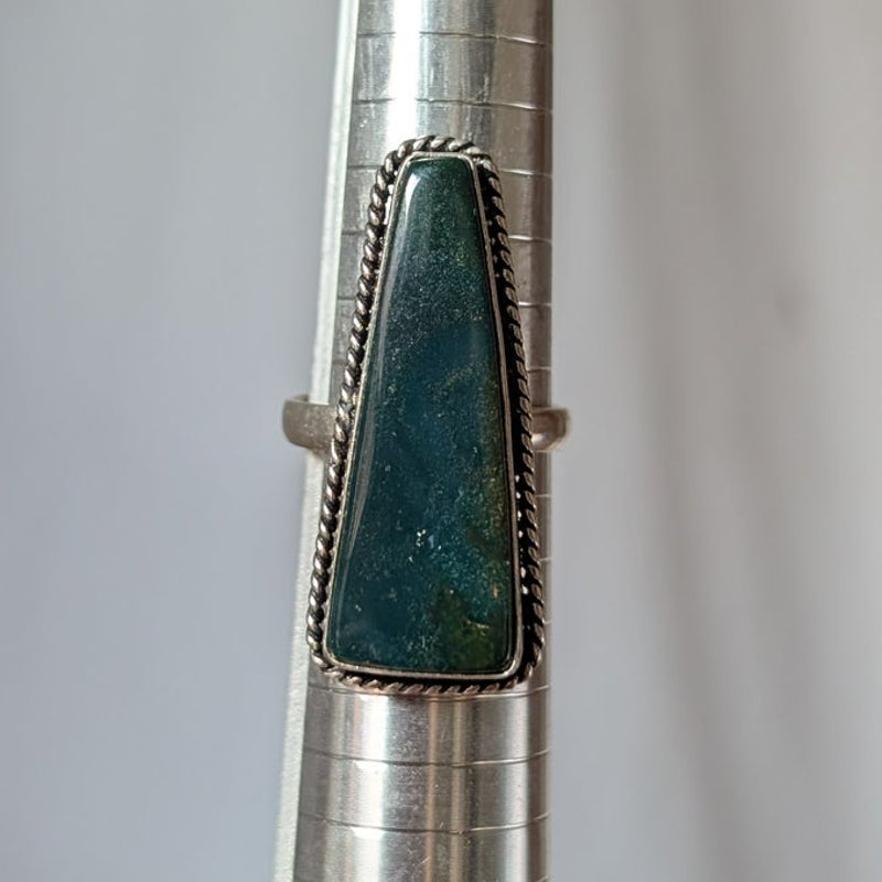 Blue Green Sterling Silver Shimmer Teardrop Ring Sz 8.75 Boho Statement Vintage
