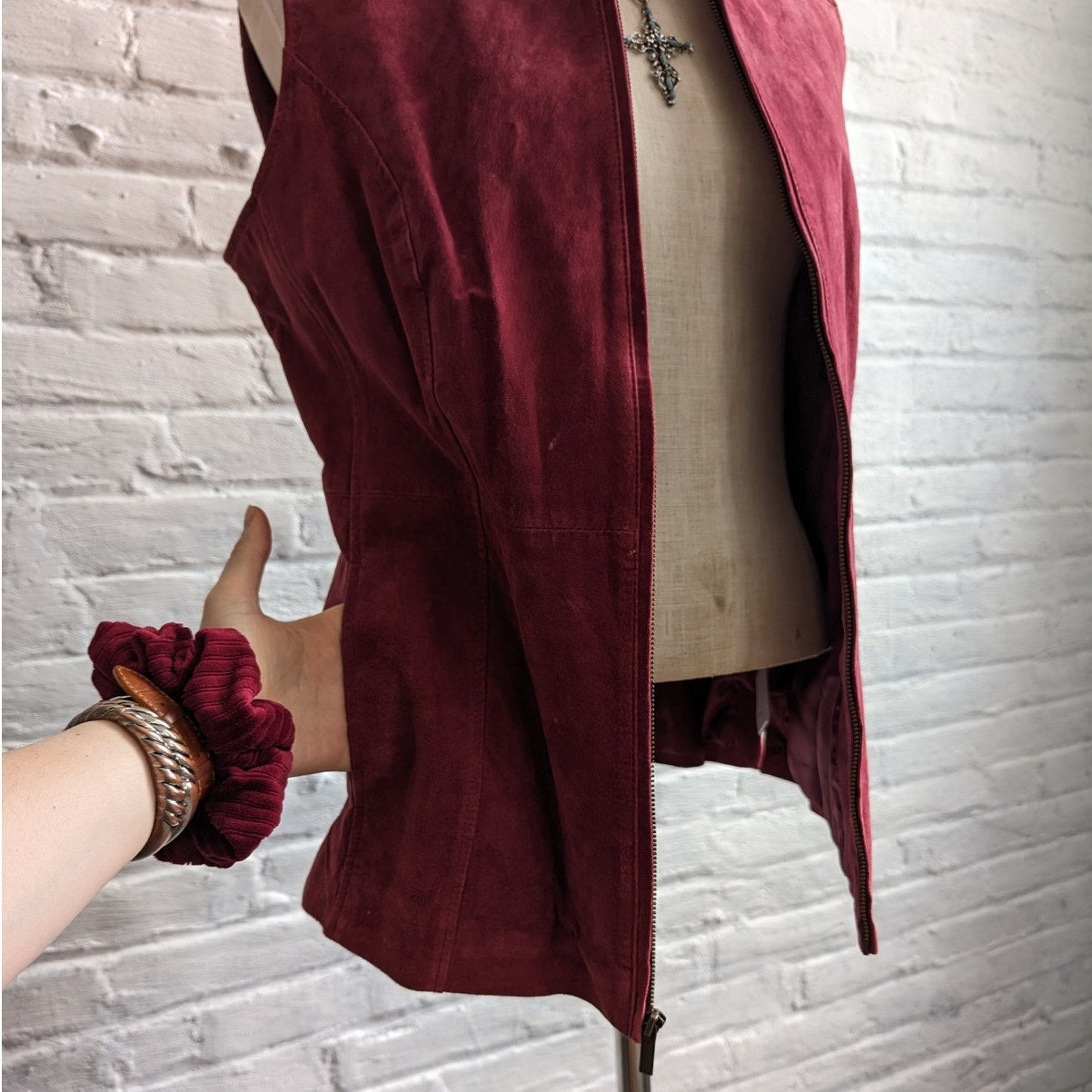 Y2K Red Leather Vest Suede Biker Minimalist Red Vintage Vest Spring Top Medium