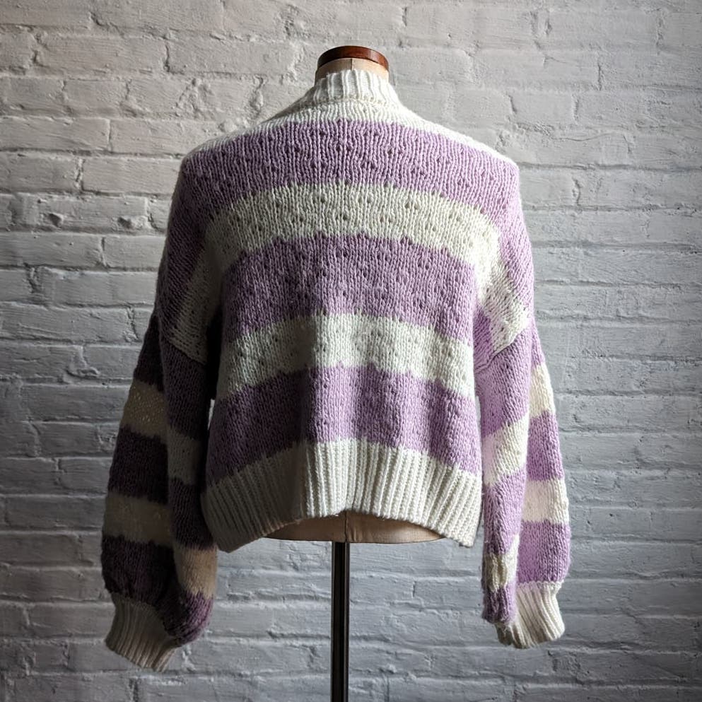 Vintage Pastel Chunky Knit Striped Cardigan Purple Y2K Kawaii Fairycore Sweater