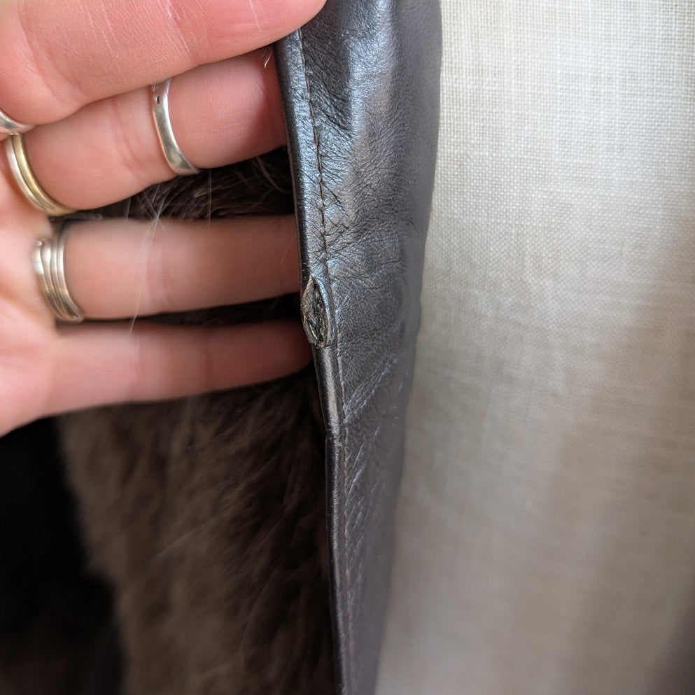 70s Vintage Black Brown Leather Penny Lane Coat Faux Fur Groovy Boho Moto Jacket