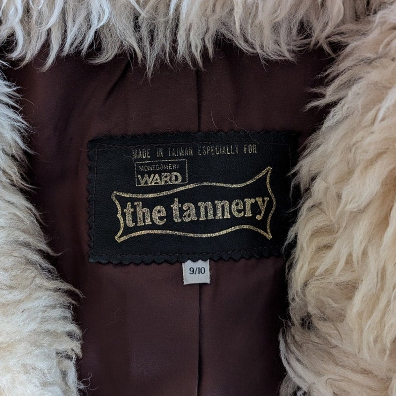 Vintage 70s Brown Suede Jacket Penny Lane Coat Shearling Fur Trim Western Small