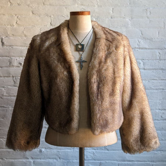 Anthro Faux Fur Cropped Penny Lane Jacket Minimalist Boho Mob Wife Sweater Coat