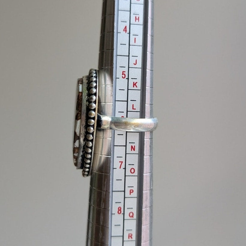 Brown Cowprint Spot Sterling Silver Ring Retro Vintage Boho Natural Stone Size 6