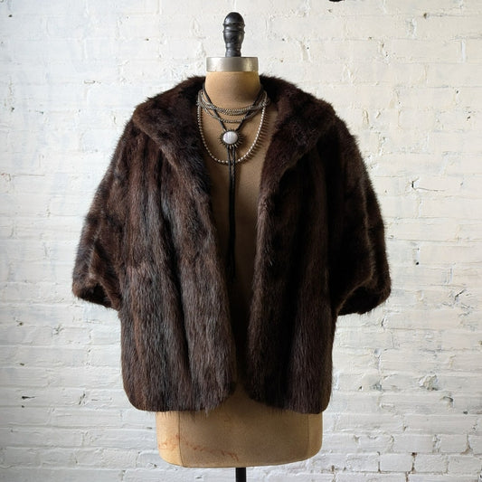 Vintage Brown Mink Fur Stole Luxury Scarf Boho Coquette Glam Furry Cape Shawl