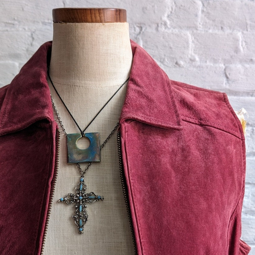 Y2K Red Leather Vest Suede Biker Minimalist Red Vintage Vest Spring Top Medium