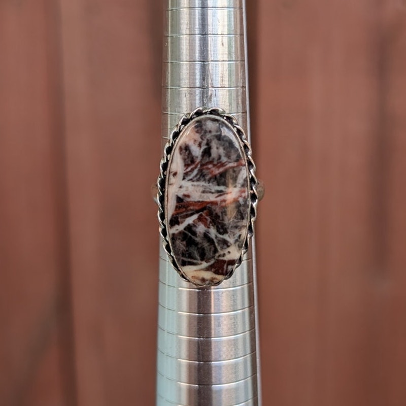 Marbled Boho Statement Ring Oval Silver Vintage Groovy Southwest Chic Size 9.25
