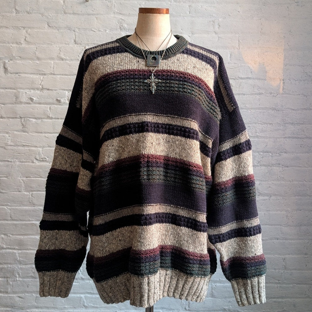 GANT Vintage Wool Knit Oversize Grandpa Sweater Grunge Striped Fisherman Top