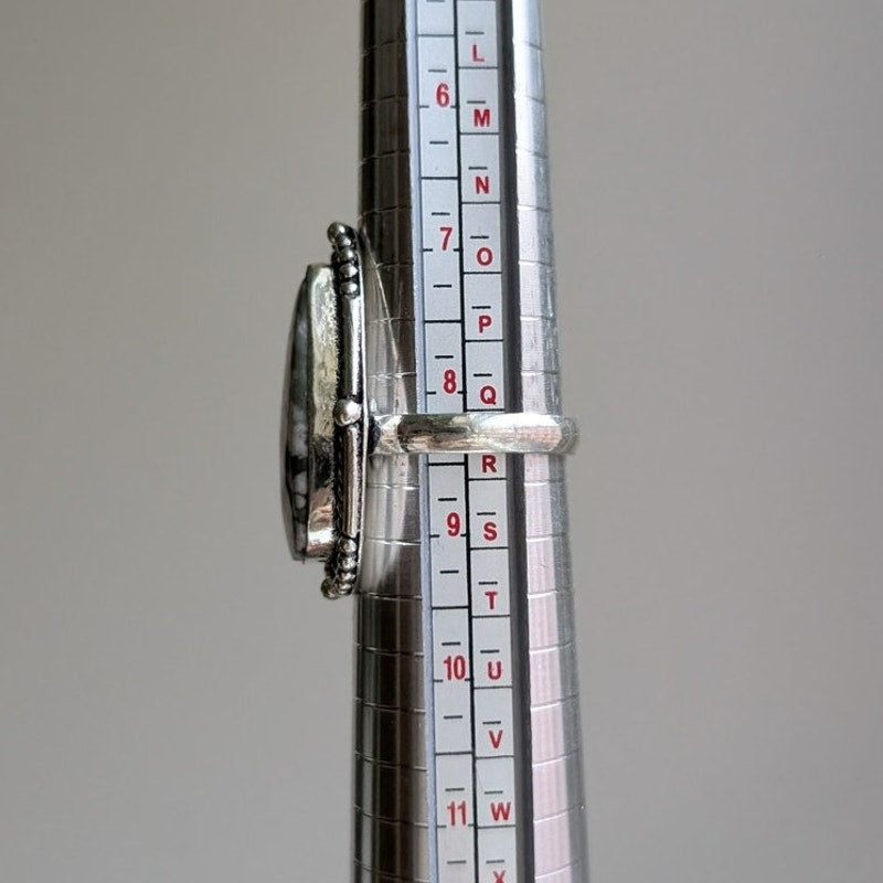 Green Swirl Sterling Silver Ring Size 8.25 Retro Vintage Boho Natural Stone