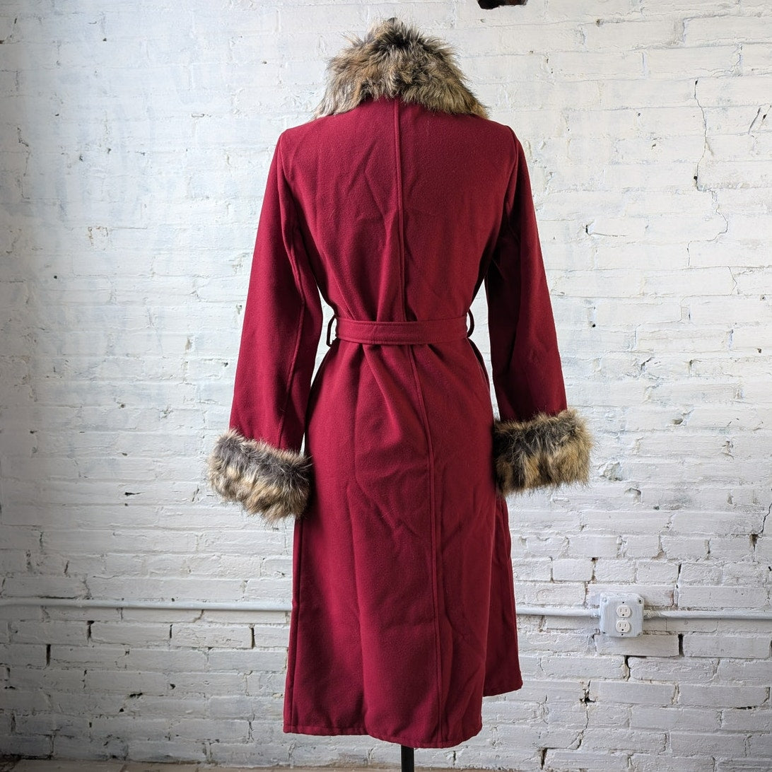 Y2K Red Faux Fur Shaggy Penny Lane Jacket Dark Romance Knit Bratz Trench Coat