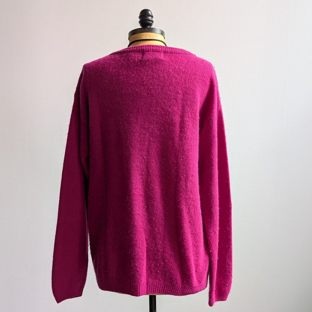 Vintage Pink Wool Knit Sweater Granny Furry Sweater Oversize Sweater Top Large