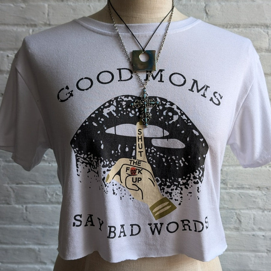 Y2K White Cropped Grunge Tee Mom Graphic Tshirt Sexy Tattoo Baddie Top Small