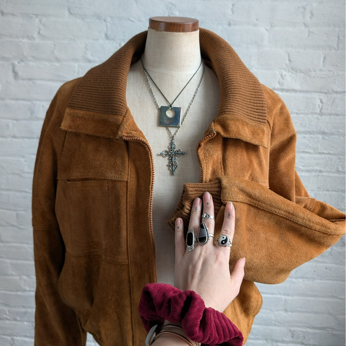 Vintage Orange Genuine Suede Leather Bomber Jacket Rusty Red Western Chore Coat