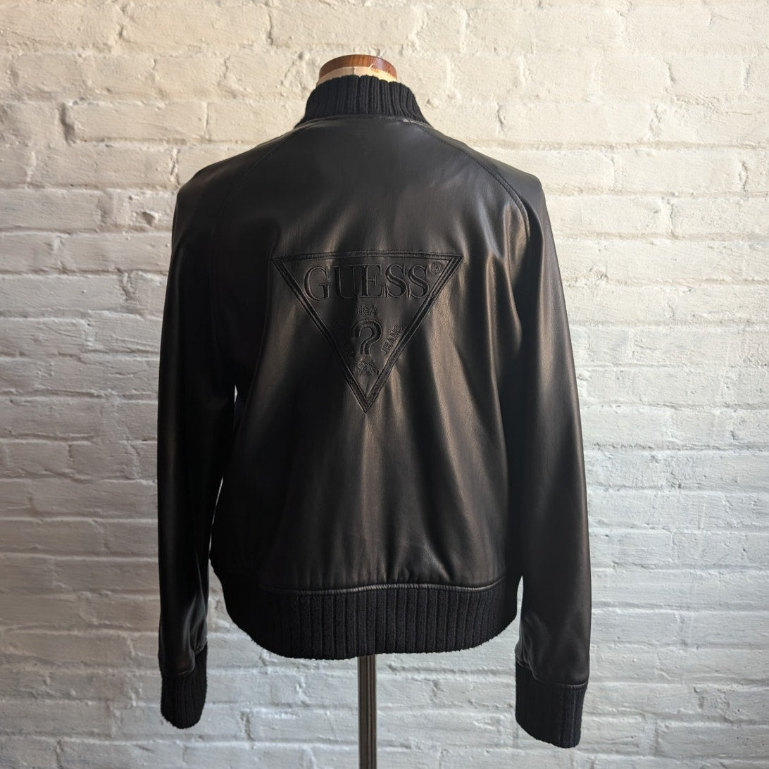 Y2K Vintage Wool Varsity Jacket Faux Leather Bomber Knit Utility Letterman Large