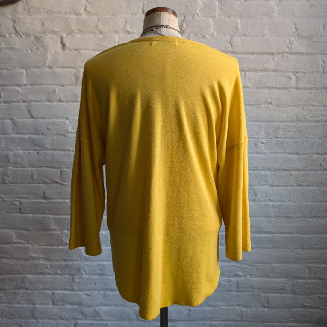 70s Vintage Yellow Sweater Retro Crewneck Tee Giorgio Armani Designer Chic Large