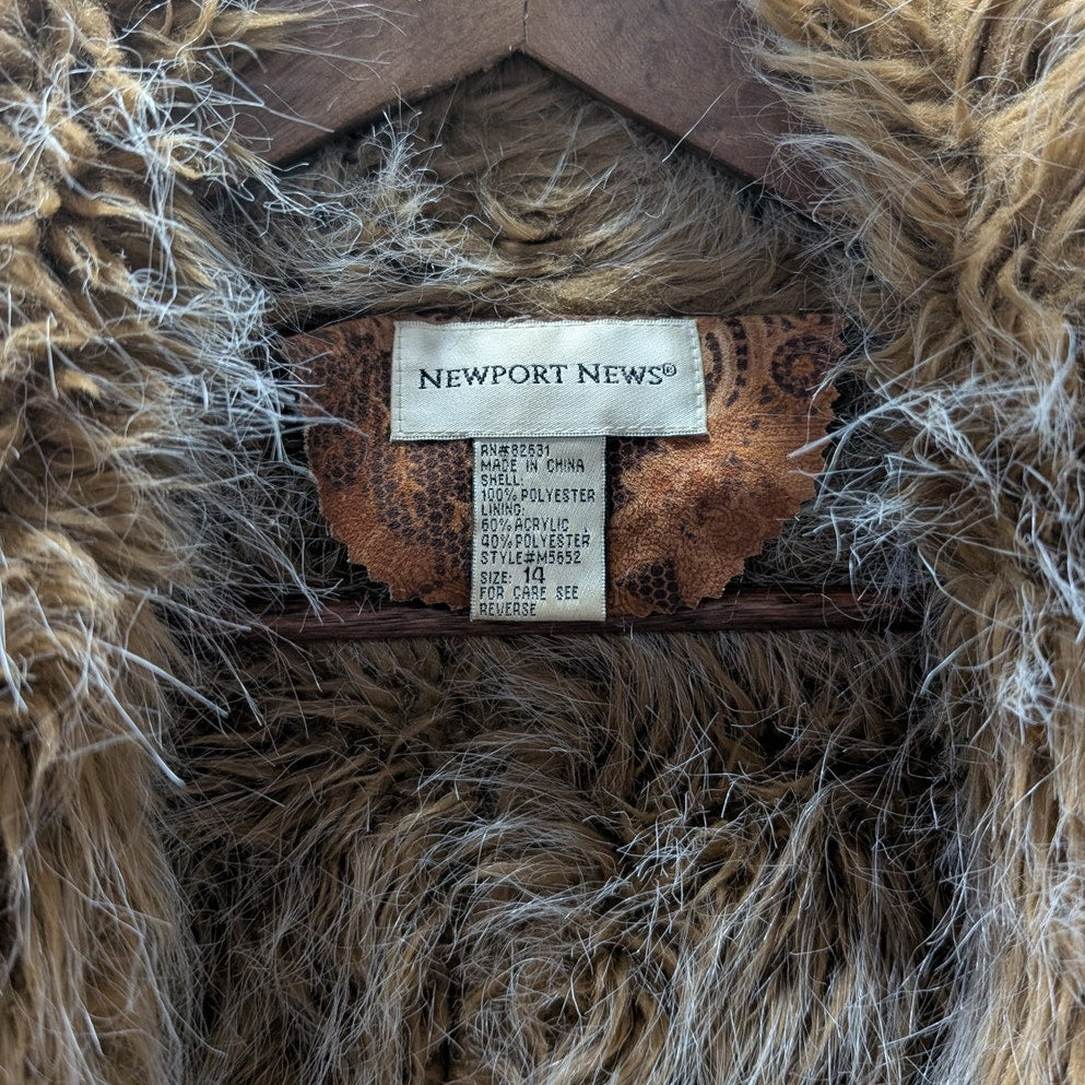 90s Vintage Penny Lane Groovy Faux Fur Jacket Afghan Tapestry Trench Coat Large