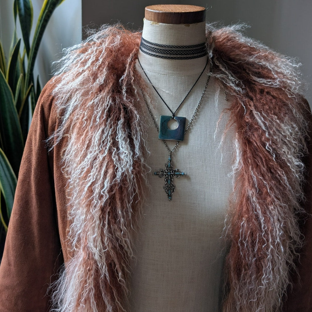 Vintage Rusty Brown Suede Coat Penny Lane Trench Groovy Fur Jacket Afghan Medium