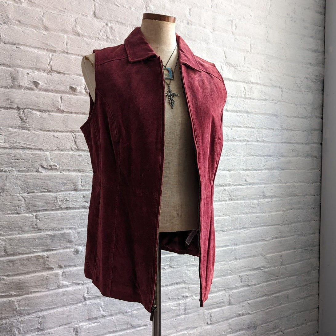 Y2K Red Leather Vest Suede Biker Minimalist Red Vintage Vest Spring Top Medium