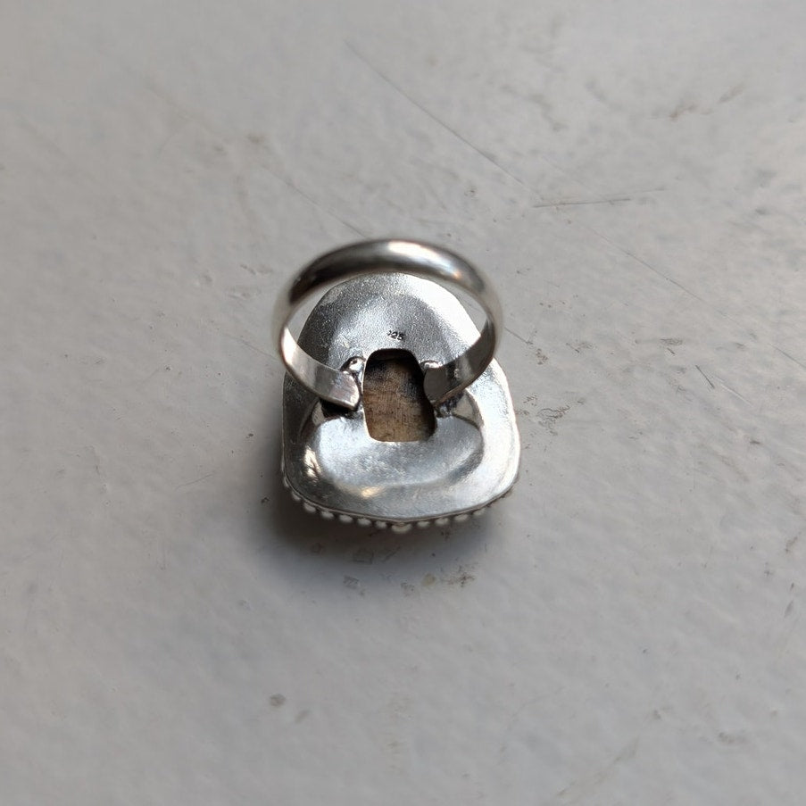 Boho Cowgirl Square Sterling Silver Ring Retro Vintage style Natural Stone Size9