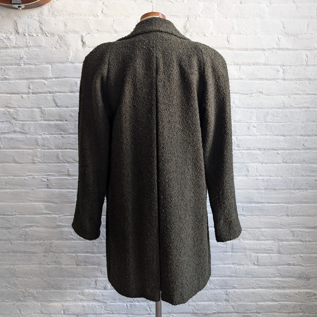 Y2K Vintage Green Wool Trench Coat Knit Earthtone Oversize Boho Jacket Medium