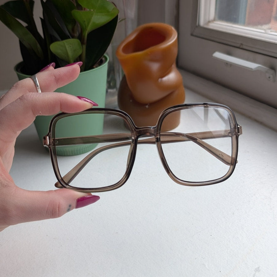 Retro Brown Square Sunglasses 70s Festival Sunnies Grunge Minimalist Y2K Shades