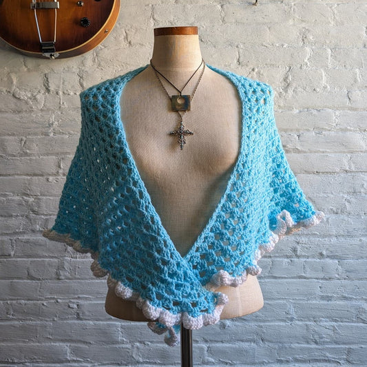 Vintage Crochet Ruffle Knit Wrap Granny Cottagecore Pastel Kawaii Shawl Poncho