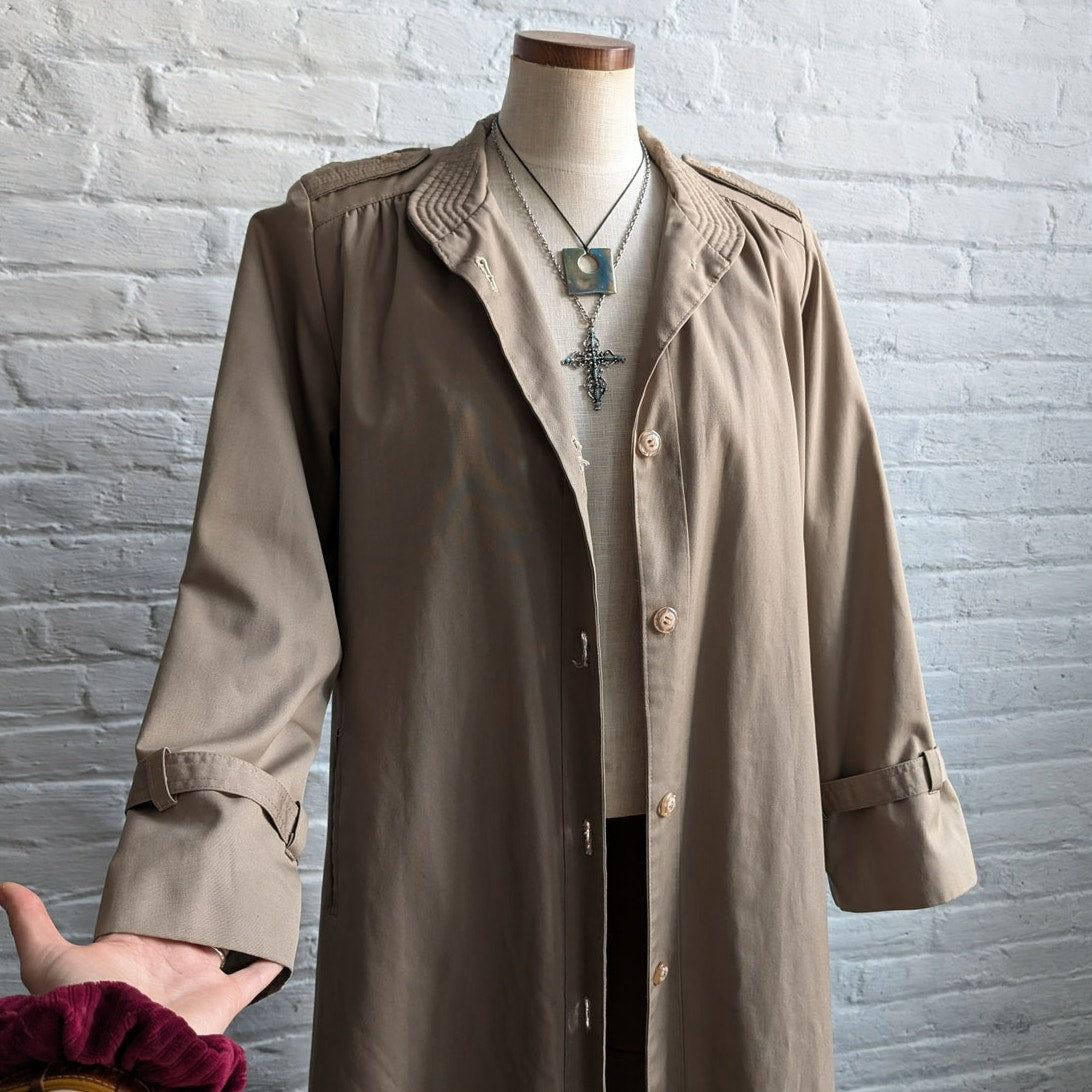Vintage Neutral Trench Coat Longline Minimalist Wool Coat Duster Jacket Large