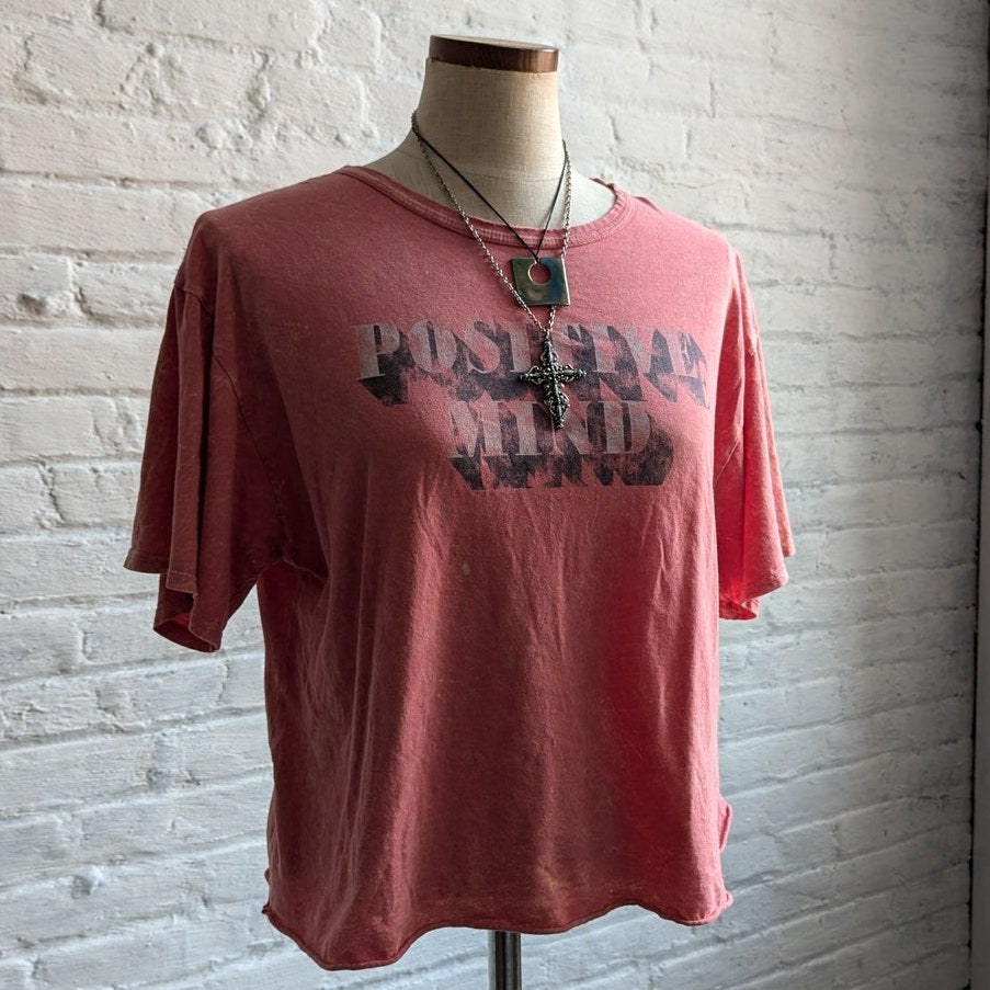 Y2K Red Burnout Acid Wash Concert Tee Pink Festival Tshirt Faded Crop Top Large